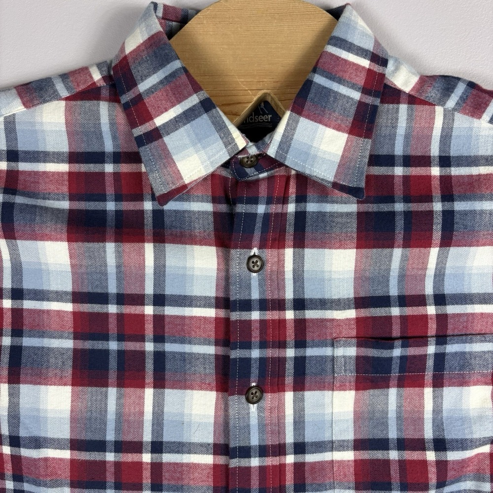 Landseer Men's Large Red White Blue Plaid Button Front Long Sleeve Flannel Shirt